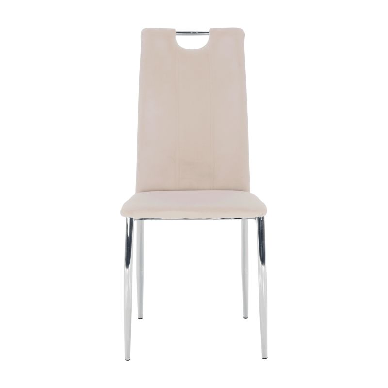 Jedálenská stolička, béžová Dulux Velvet látka, nohy chróm, OLIVA NEW