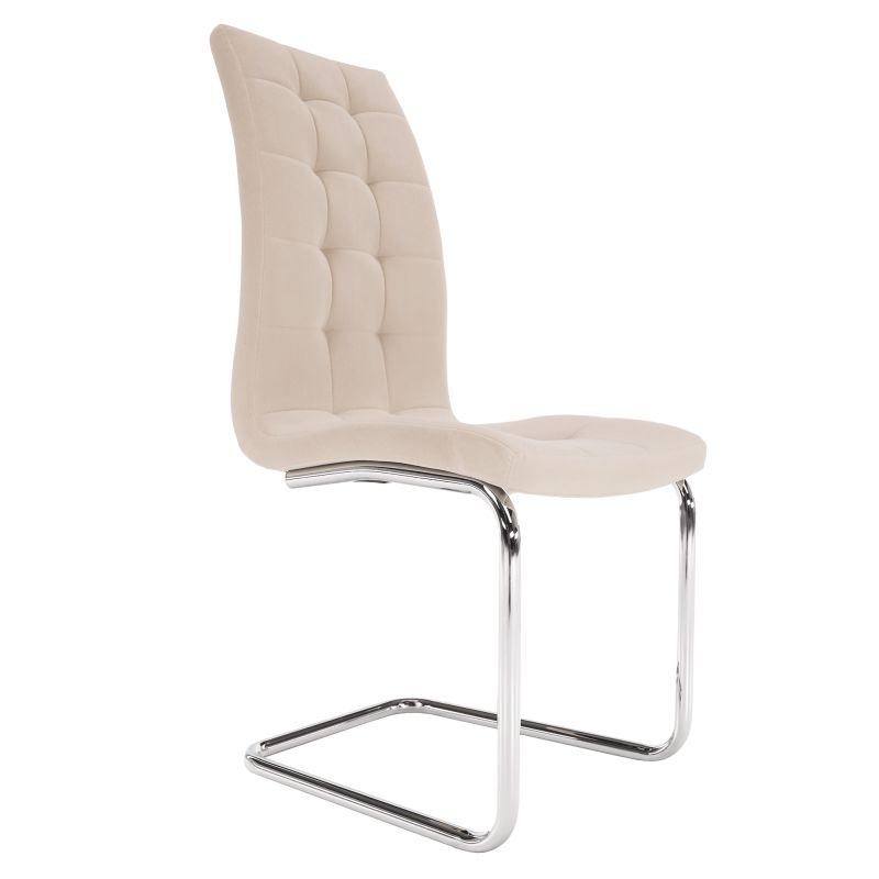 Jedálenská stolička, béžová Dulux Velvet látka, nohy chróm, SALOMA NEW