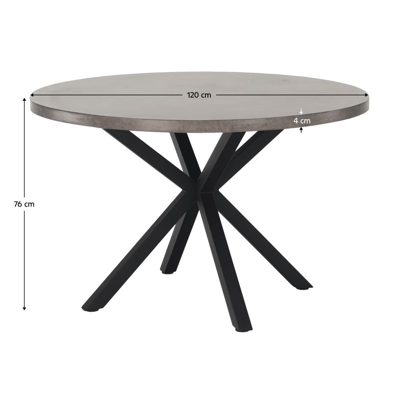 Jedálenský stôl, okrúhly 120cm, MDF, betón, čierny, MEDOR