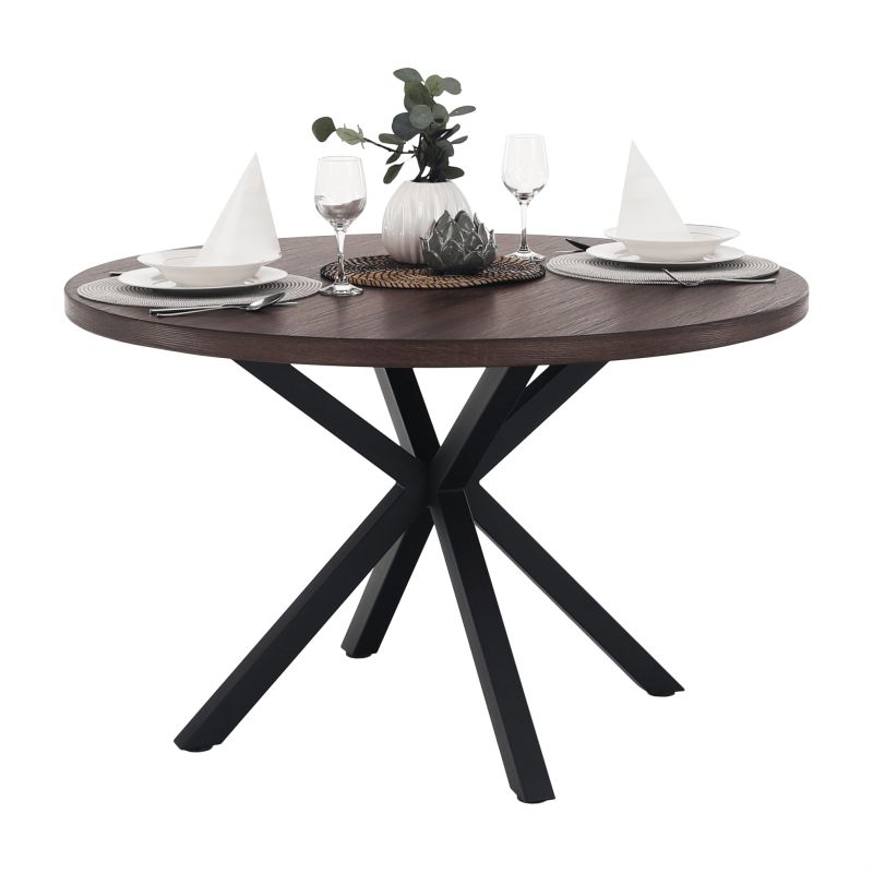 Jedálenský stôl, okrúhly 120cm, MDF, tmavý dub, čierny, MEDOR
