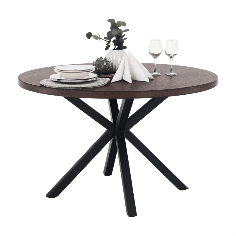 Jedálenský stôl, okrúhly 120cm, MDF, tmavý dub, čierny, MEDOR