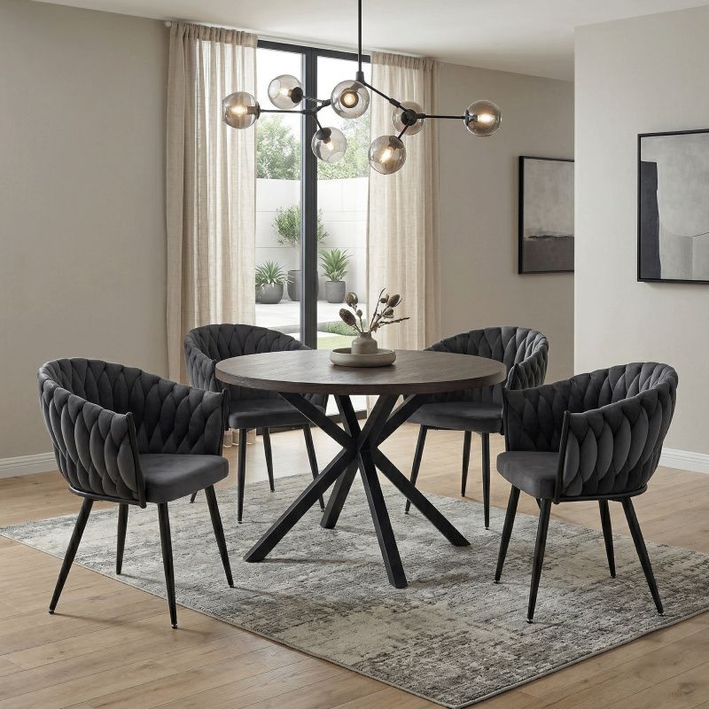 Jedálenský stôl, okrúhly 120cm, MDF, tmavý dub, čierny, MEDOR