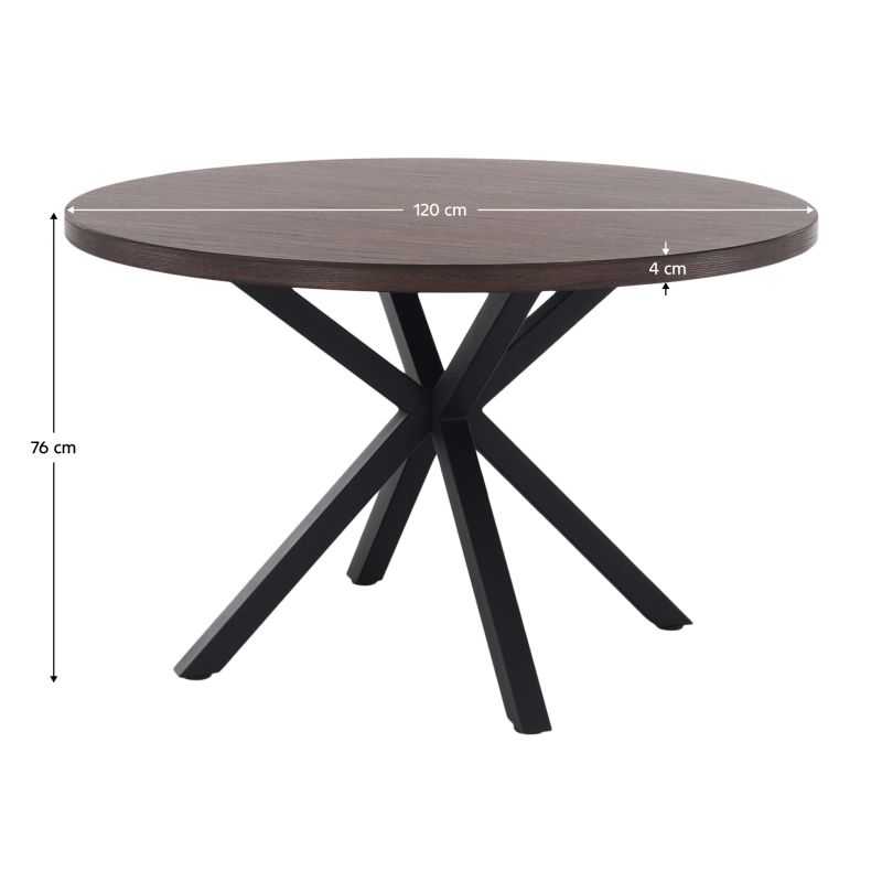 Jedálenský stôl, okrúhly 120cm, MDF, tmavý dub, čierny, MEDOR