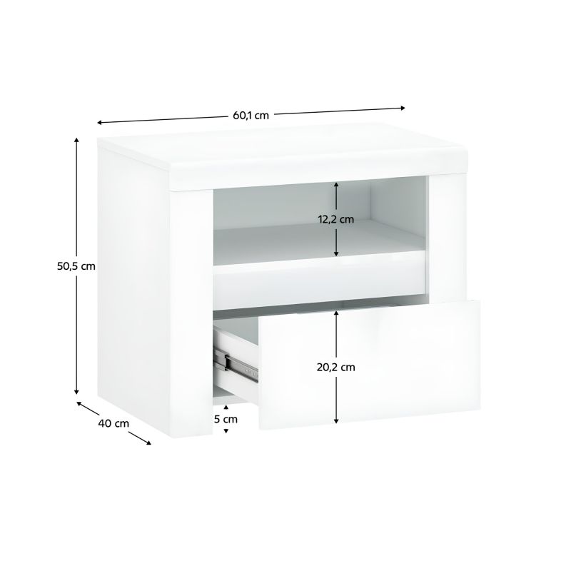 Nočný stolík, 60cm, biely lesk, LINDY 1S