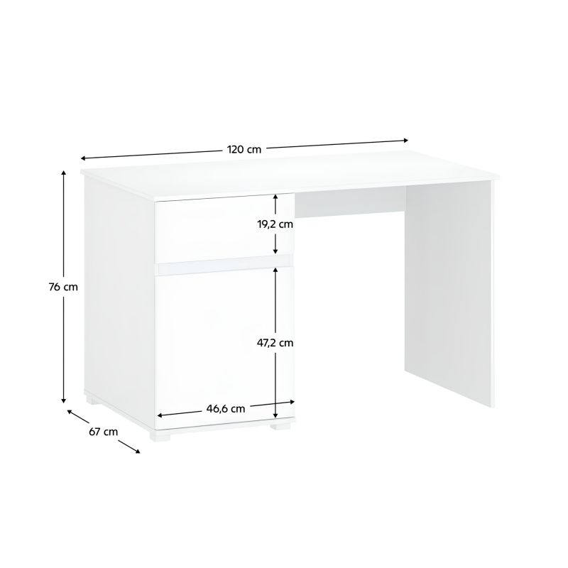 PC stôl, 120x67cm, biely lesk, LINDY 1D1S