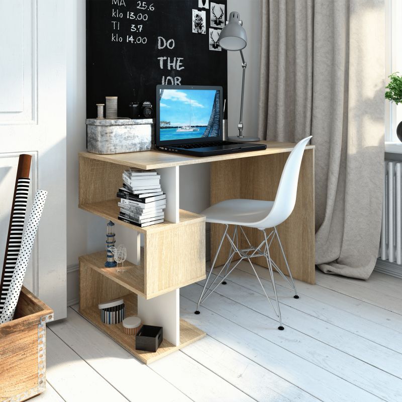 PC stôl, 110x55cm, dub sonoma, biely, ABES