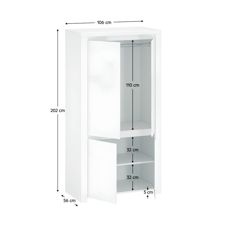 Skriňa, 106cm, kombinovaná, biely lesk, LINDY 4D