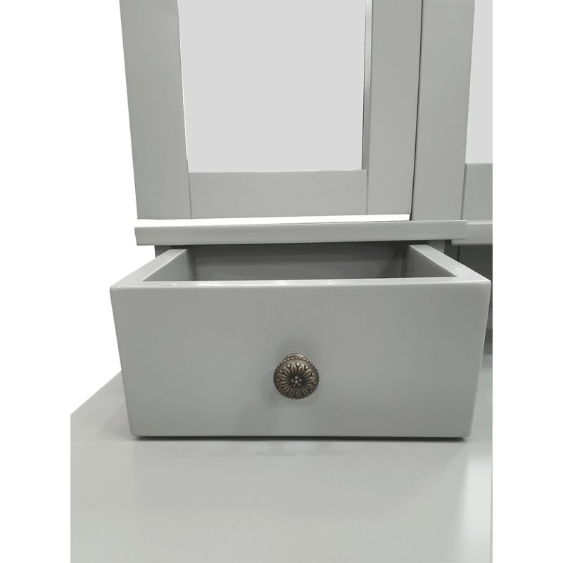 Toaletný stolík, 80cm, s taburetom, sivý, strieborný, REGINA NEW