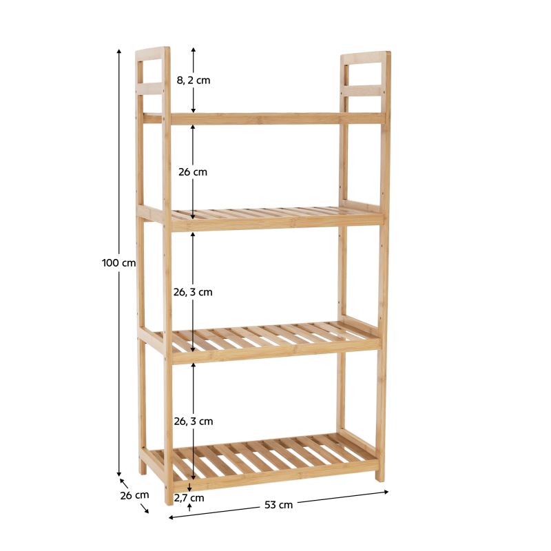 Regál, 53cm, 4-policový, prírodný bambus, FIORE TYP 2