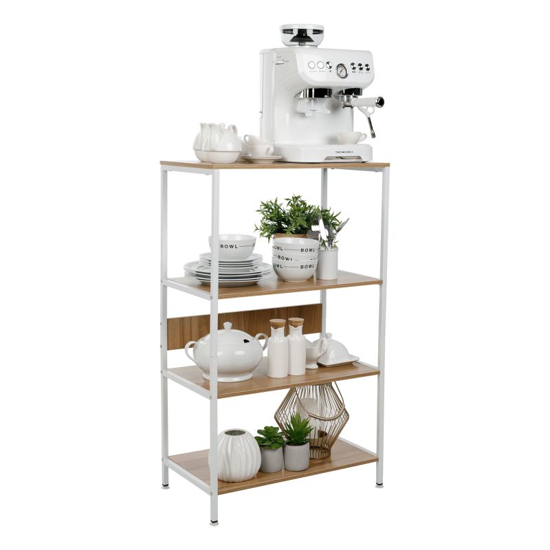 Regál, 60cm, 4-policový, biely, dub sonoma, SALVE