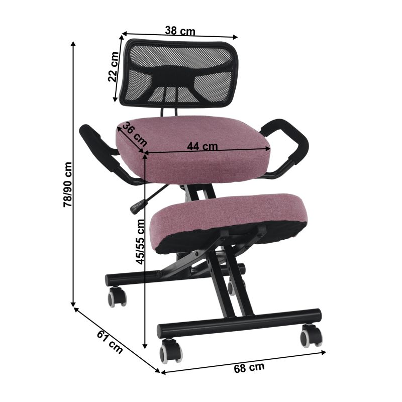 Ergonomická kľakačka, ružová látka, čierna, RUFUS