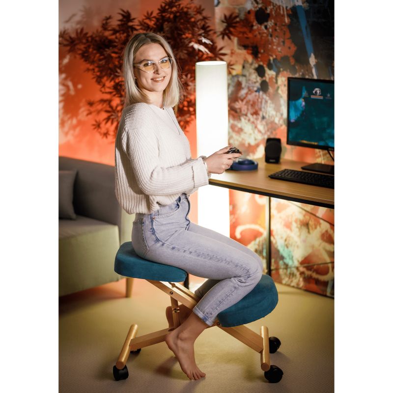 Ergonomická kľakačka, 46cm, petrolejová látka, buk, FLONET