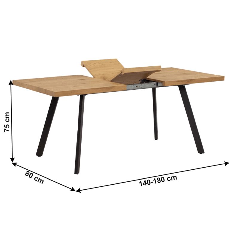 Jedálenský stôl, 140x80cm, rozkladací, MDF, dub, čierny, AKAIKO