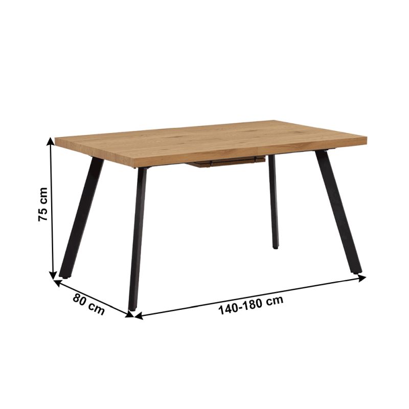 Jedálenský stôl, 140x80cm, rozkladací, MDF, dub, čierny, AKAIKO