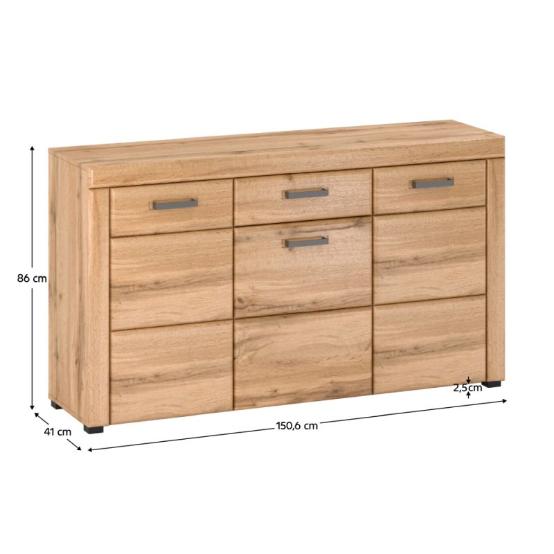 Komoda, 150cm, kombinovaná, dub apalačský, PUSAN E
