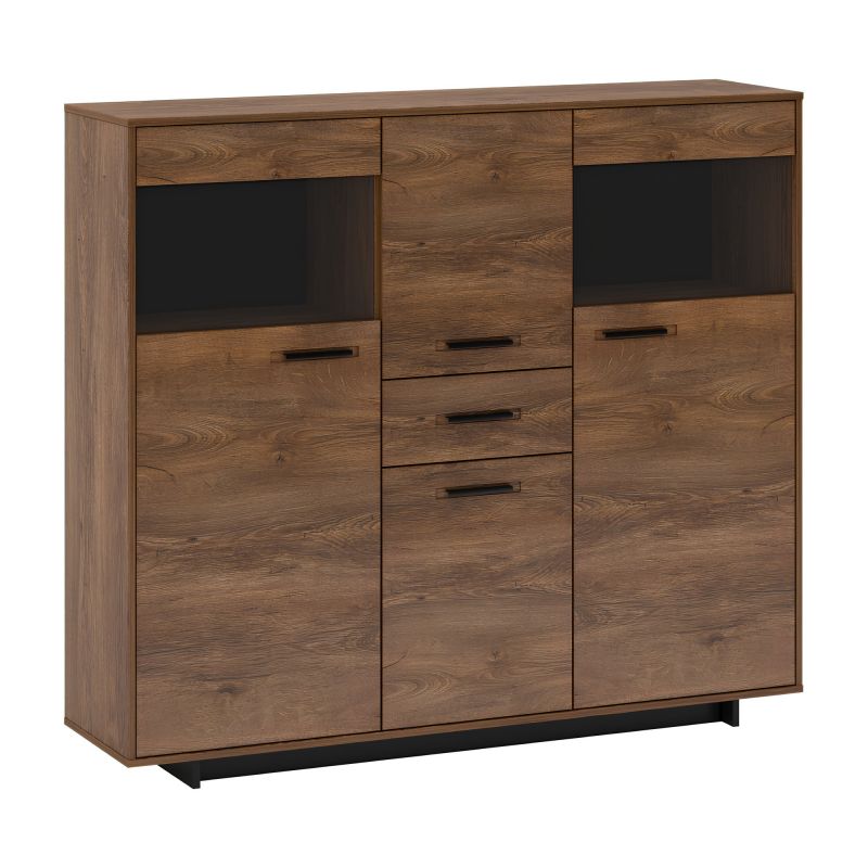 Komoda, 158cm, kombinovaná, dub bolzano, čierna, DELIS K