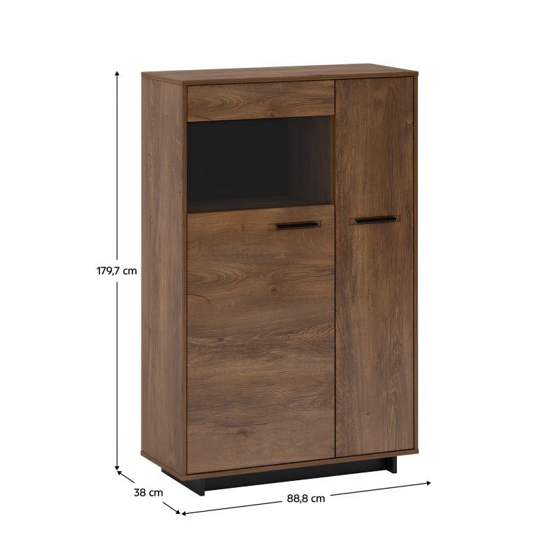 Komoda, vitrína, 89cm, dub bolzano, čierna, ľavá, DELIS C1