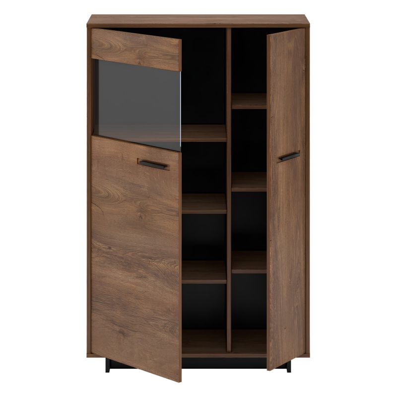 Komoda, vitrína, 89cm, dub bolzano, čierna, ľavá, DELIS C1