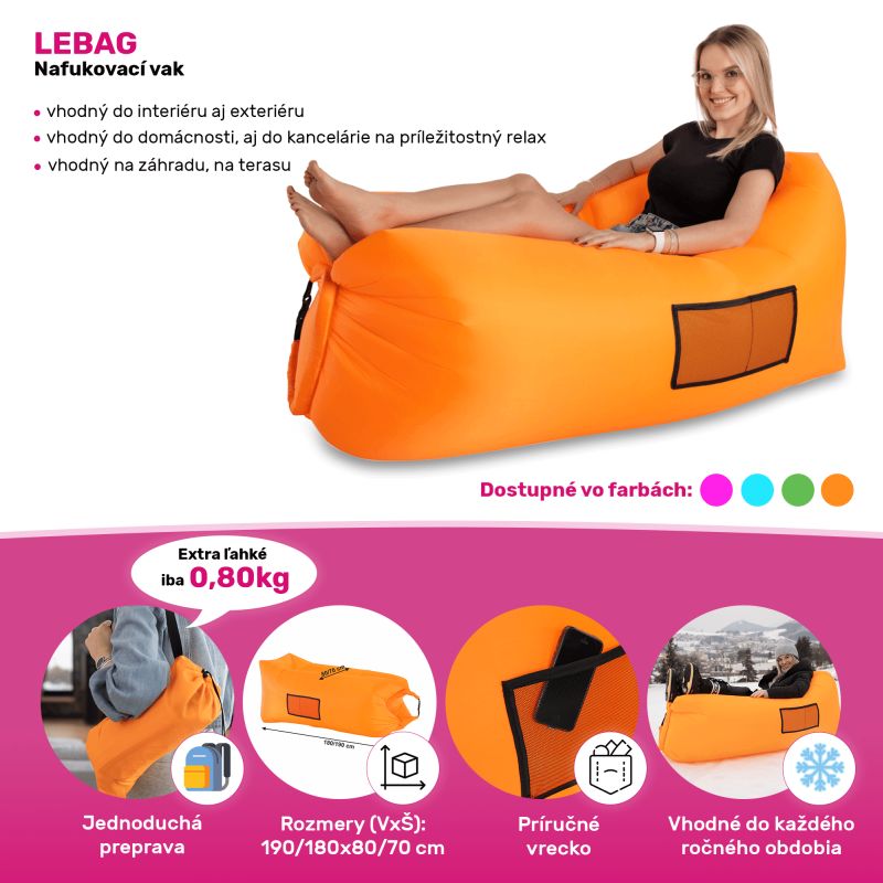 Nafukovací sedací vak, modrý, LEBAG
