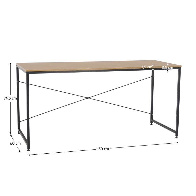 Písací stôl, 150x60cm, dub, čierny, MELLORA