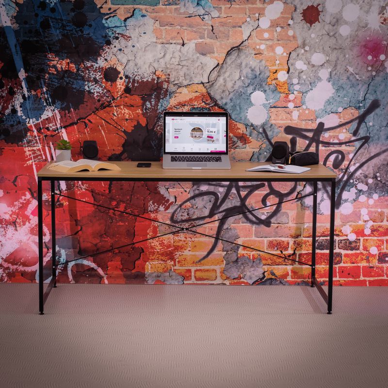 Písací stôl, 150x60cm, dub, čierny, MELLORA