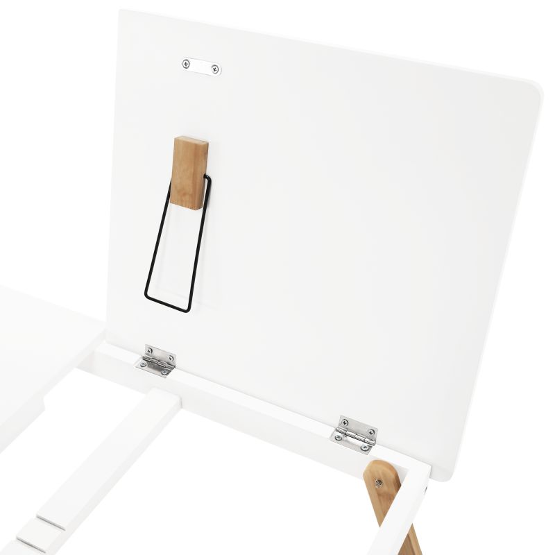 Príručný stolík na notebook, držiak na tablet, 59x34cm, biely, prírodný bambus, MELTEN