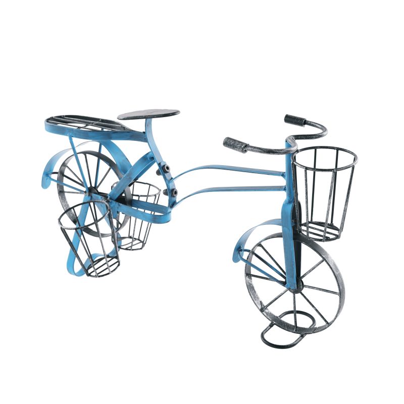 RETRO kvetináč v tvare bicykla, kov čierny, modrý, ALBO