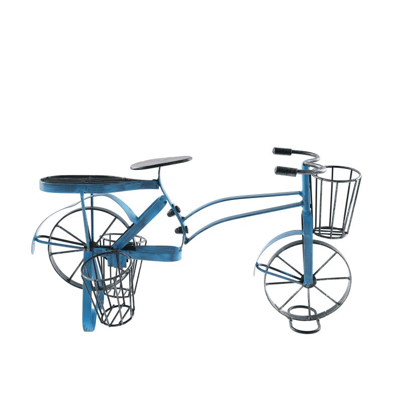 RETRO kvetináč v tvare bicykla, kov čierny, modrý, ALBO