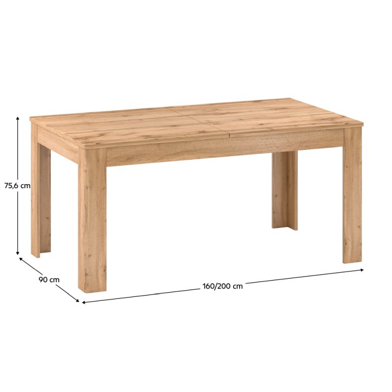 Jedálenský stôl, 160x90cm, rozkladací, DTD, dub apalačský, PUSAN S