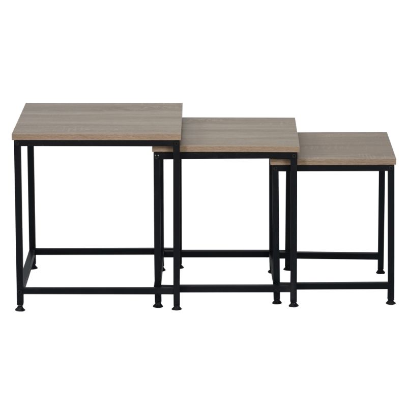 Konferenčné stolíky, set 3 ks, 40x40cm, dub sonoma, čierny, KASTLER 2 NEW TYP 3