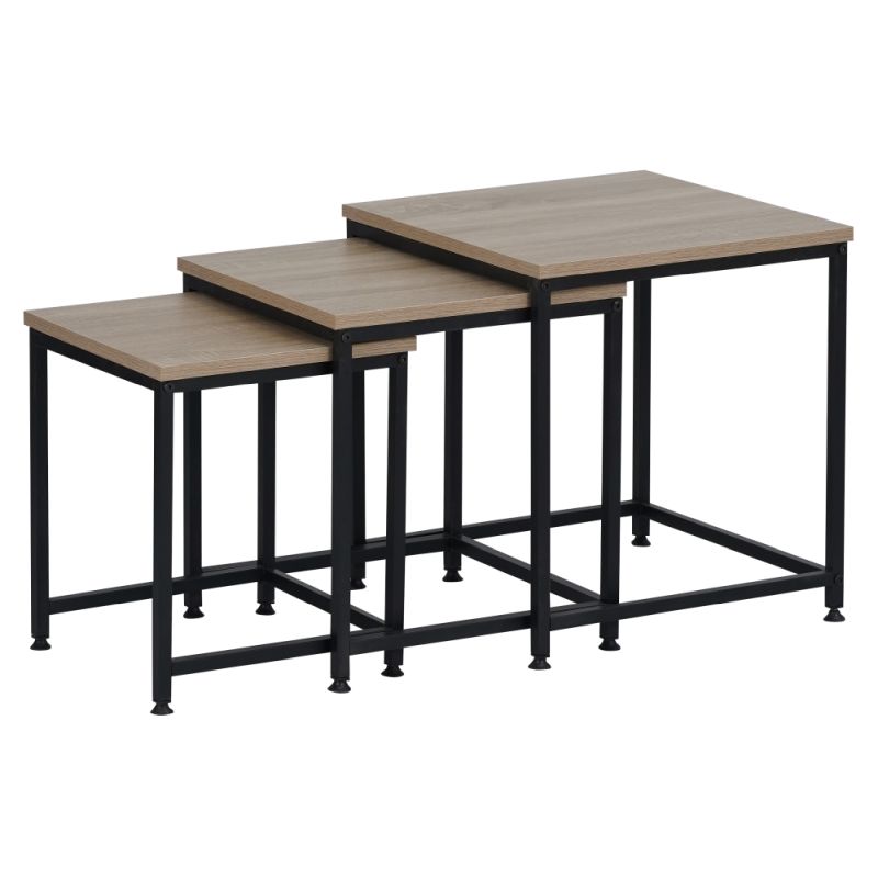Konferenčné stolíky, set 3 ks, 40x40cm, dub sonoma, čierny, KASTLER 2 NEW TYP 3