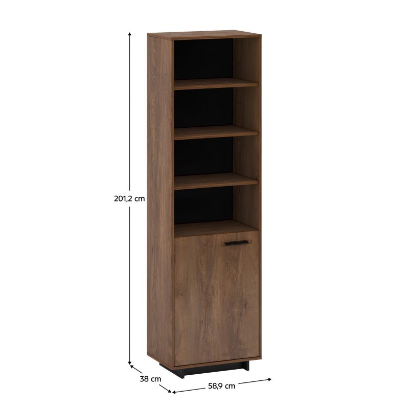 Vitrína, regál, 59cm, dub bolzano, čierna, ľavá, DELIS R1