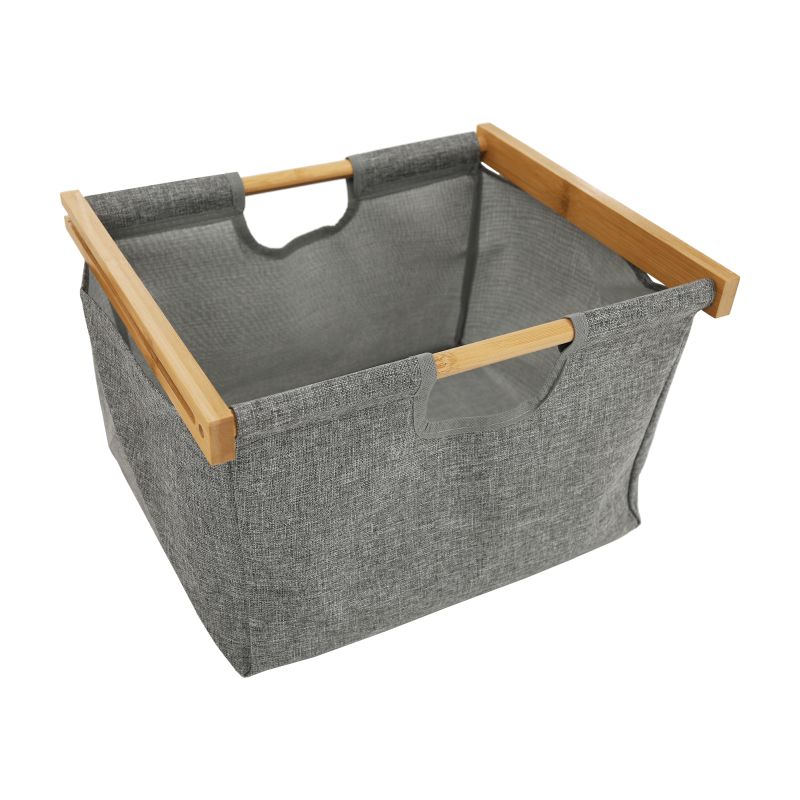 Regál, 40cm, lakovaný bambus, látka sivá, KELANA