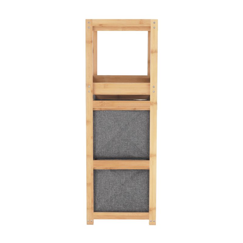 Regál, 40cm, lakovaný bambus, látka sivá, KELANA