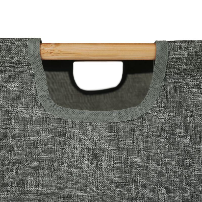 Regál, 40cm, lakovaný bambus, látka sivá, KELANA