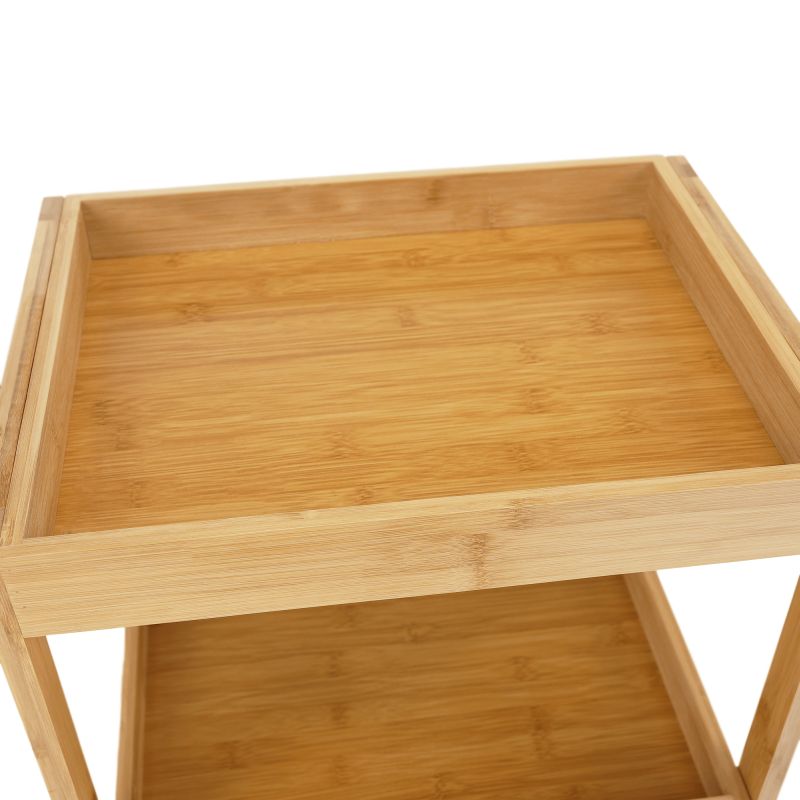 Regál, 40cm, lakovaný bambus, látka sivá, KELANA