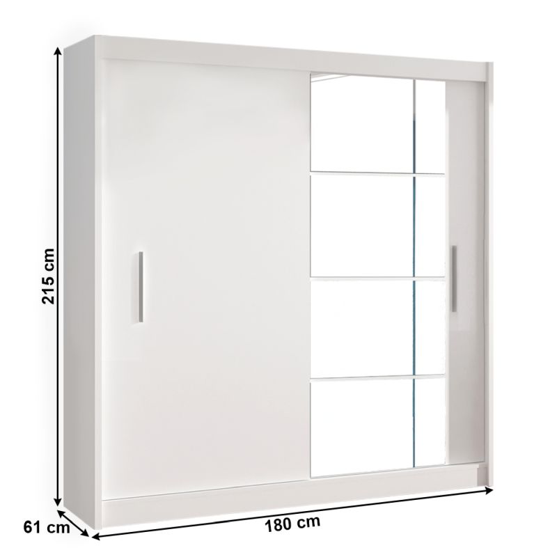 Skriňa, 180cm, kombinovaná, biela, zrkadlo, LOW