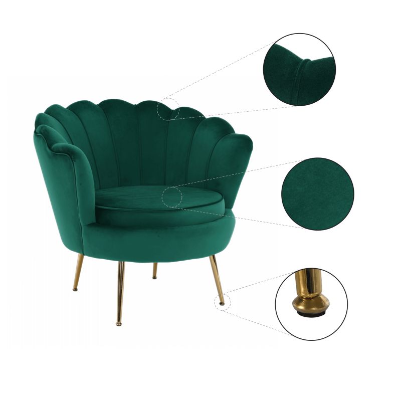 Kreslo, Art-deco, nohy gold chróm, smaragdová látka, NOBLIN