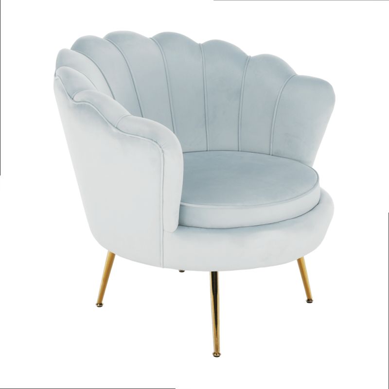 Kreslo, Art-deco, nohy gold chróm, sivomodrá látka, NOBLIN