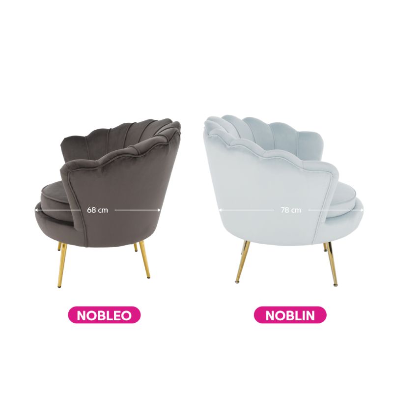 Kreslo, Art-deco, nohy gold chróm, sivomodrá látka, NOBLIN