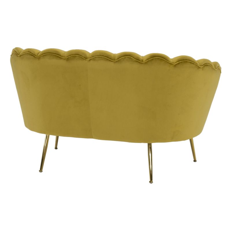 Lavica, Art-deco, nohy gold chróm, horčicová látka, NOBLIN