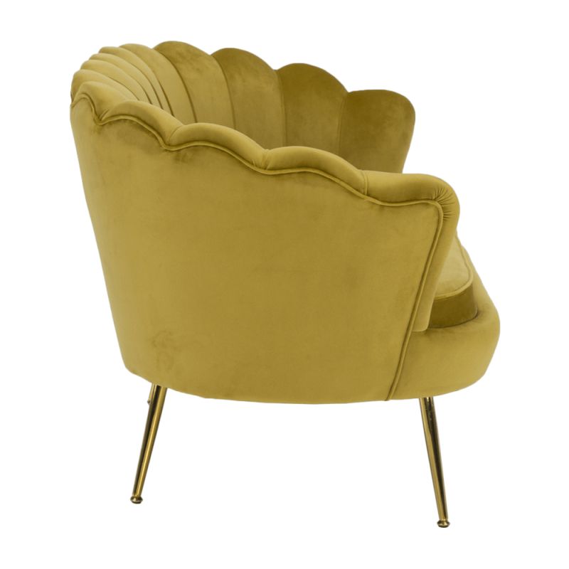 Lavica, Art-deco, nohy gold chróm, horčicová látka, NOBLIN