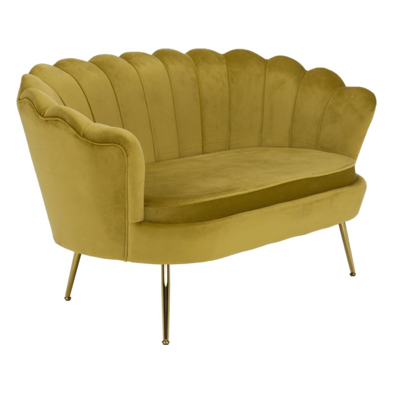 Lavica, Art-deco, nohy gold chróm, horčicová látka, NOBLIN