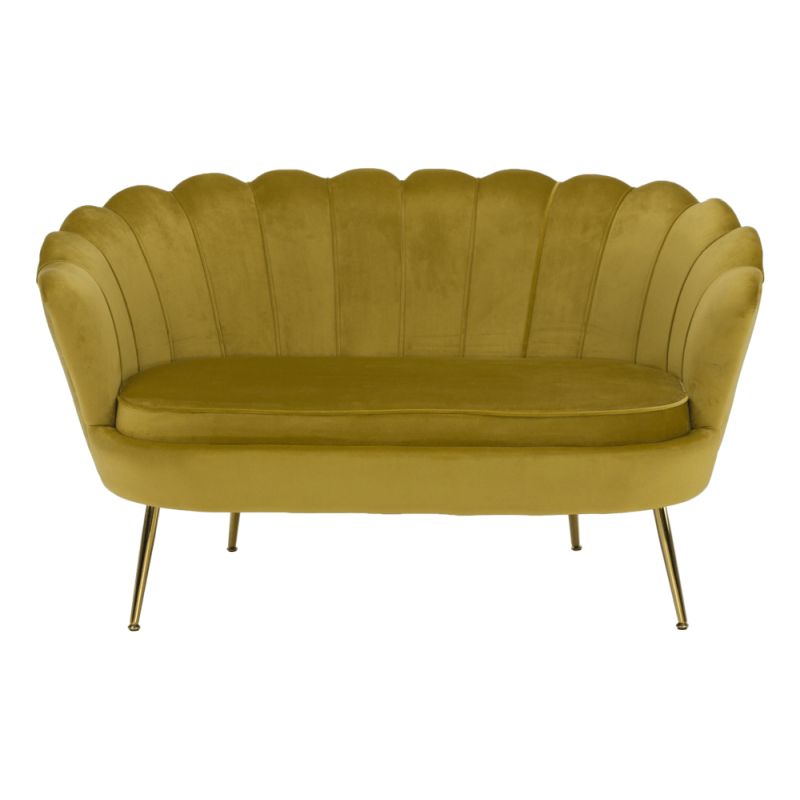 Lavica, Art-deco, nohy gold chróm, horčicová látka, NOBLIN
