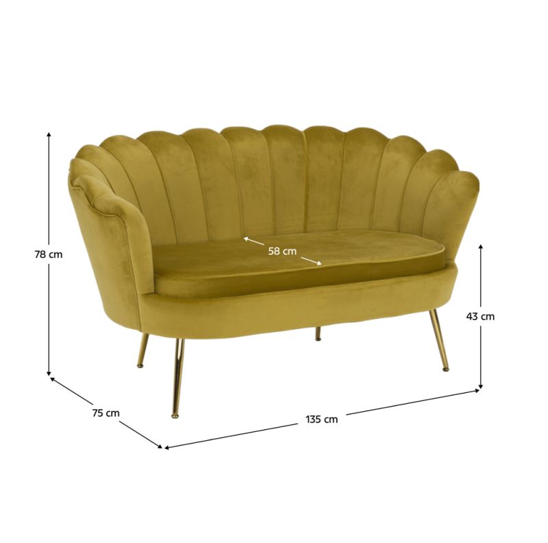 Lavica, Art-deco, nohy gold chróm, horčicová látka, NOBLIN