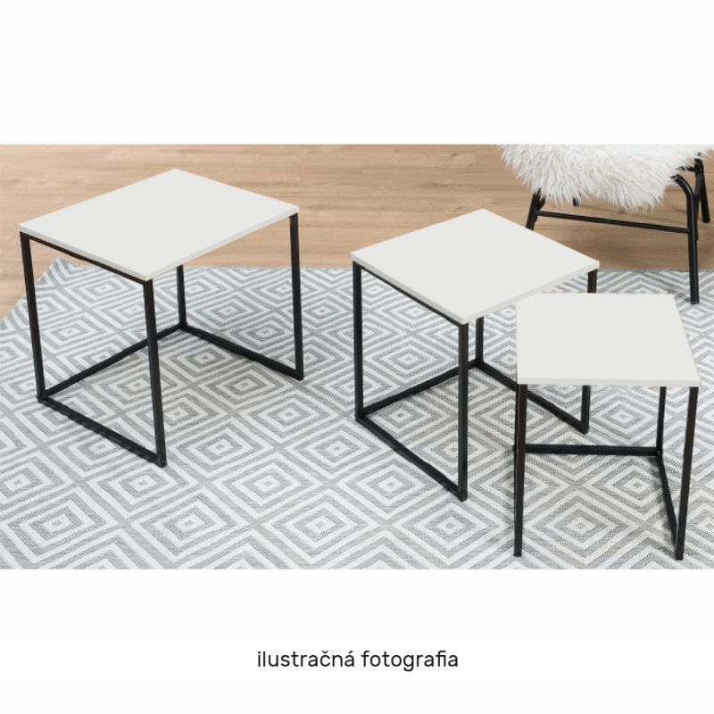 Set 3 konferenčných stolíkov, 40x40cm, biely matný, čierny, KASTLER NEW TYP 3