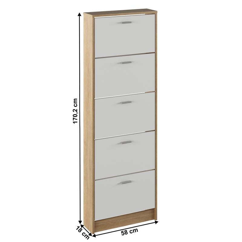 Botník, 58cm, 5-radový, dub sonoma, biely, MOBI 15