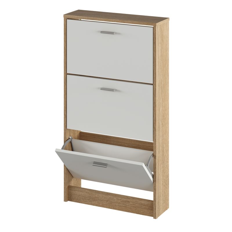 Botník, 58cm, 3-radový, dub sonoma, biely, MOBI 13