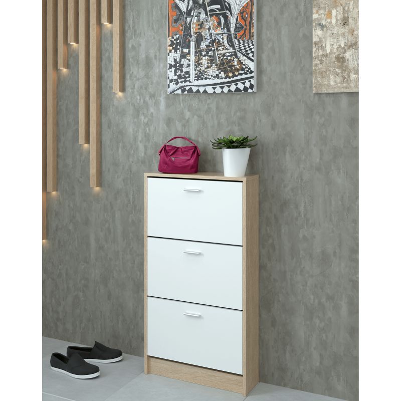 Botník, 58cm, 3-radový, dub sonoma, biely, MOBI 13