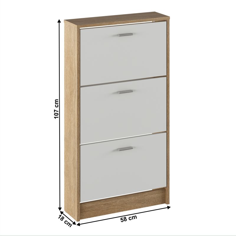 Botník, 58cm, 3-radový, dub sonoma, biely, MOBI 13